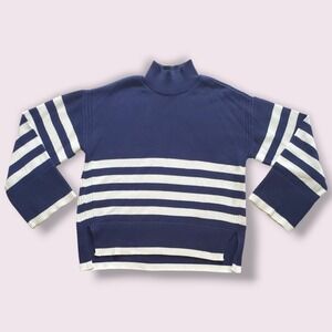 ON 34TH Womens Mock Neck‎ Striped Sweater Blue White Size Medium